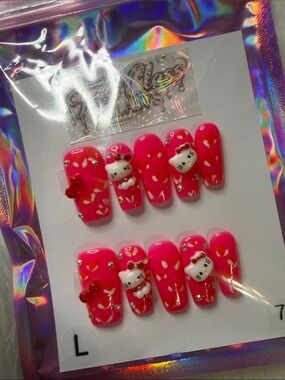 Hello Kitty Inspired Pink Press-On Nails - Cute 3D Bow Accent